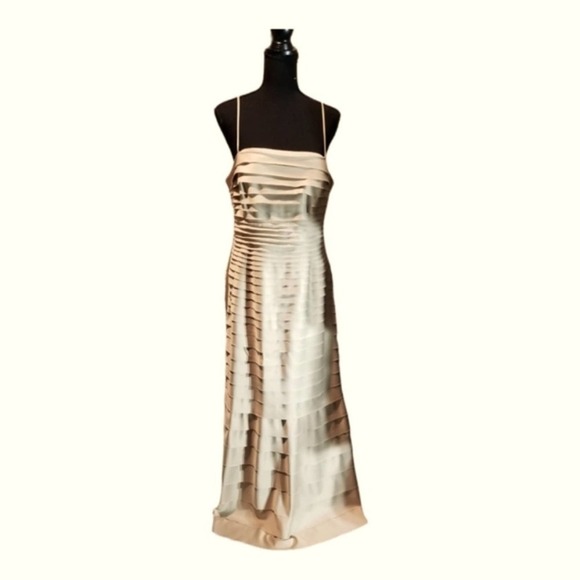 JS Collections Tan Tiered Evening Mermaid Gown, Size 14 - Picture 1 of 4